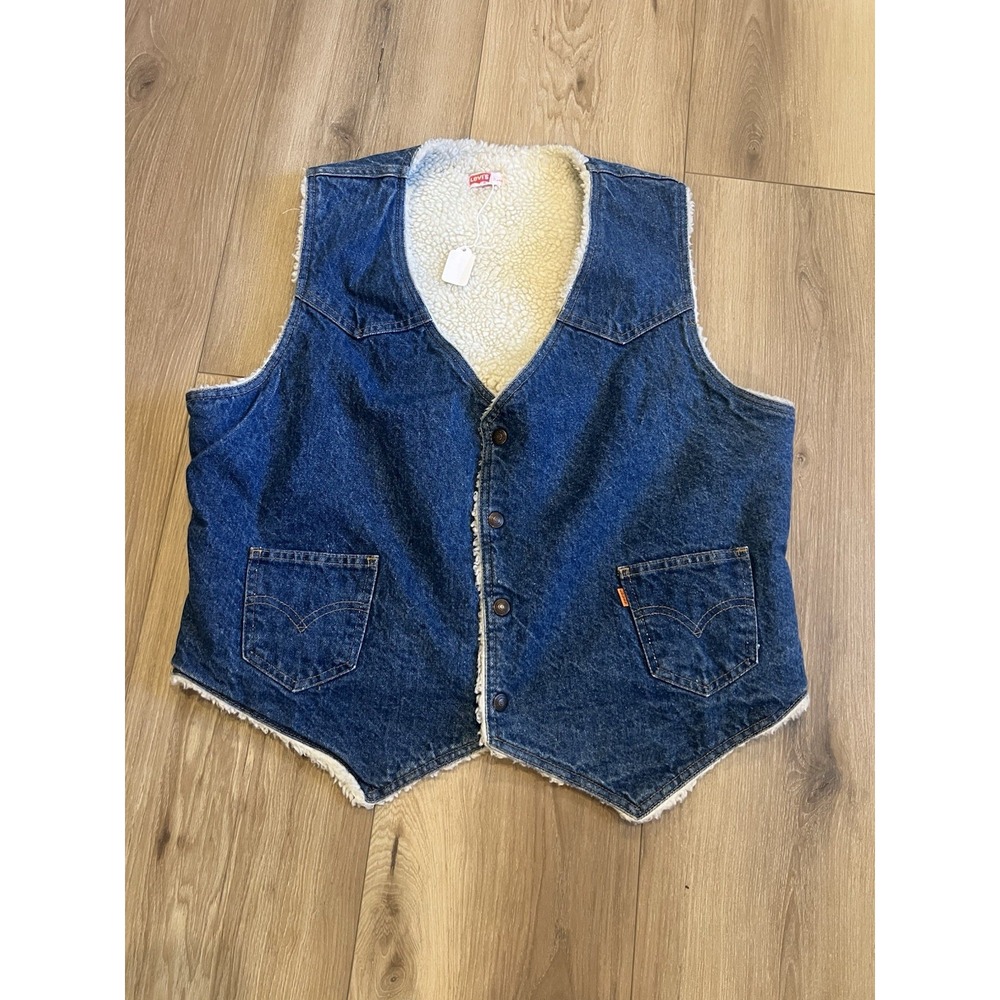 Vintage 80s Levis Orange Tab Denim Vest Mens XL Western Sherpa Lined USA Made